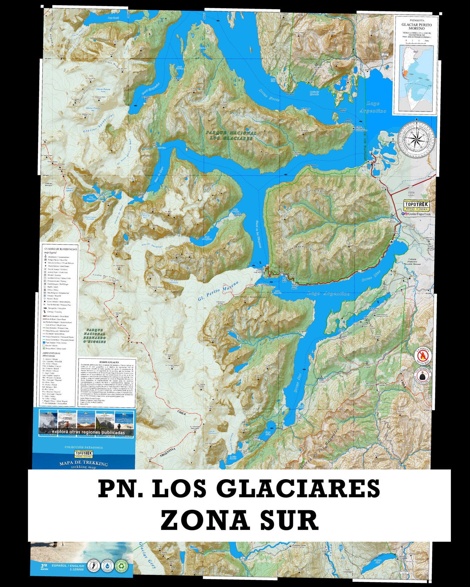 Mapa de Trekking Glaciar Perito Moreno y Zona Sur del Parque Nacional Los Glaciares