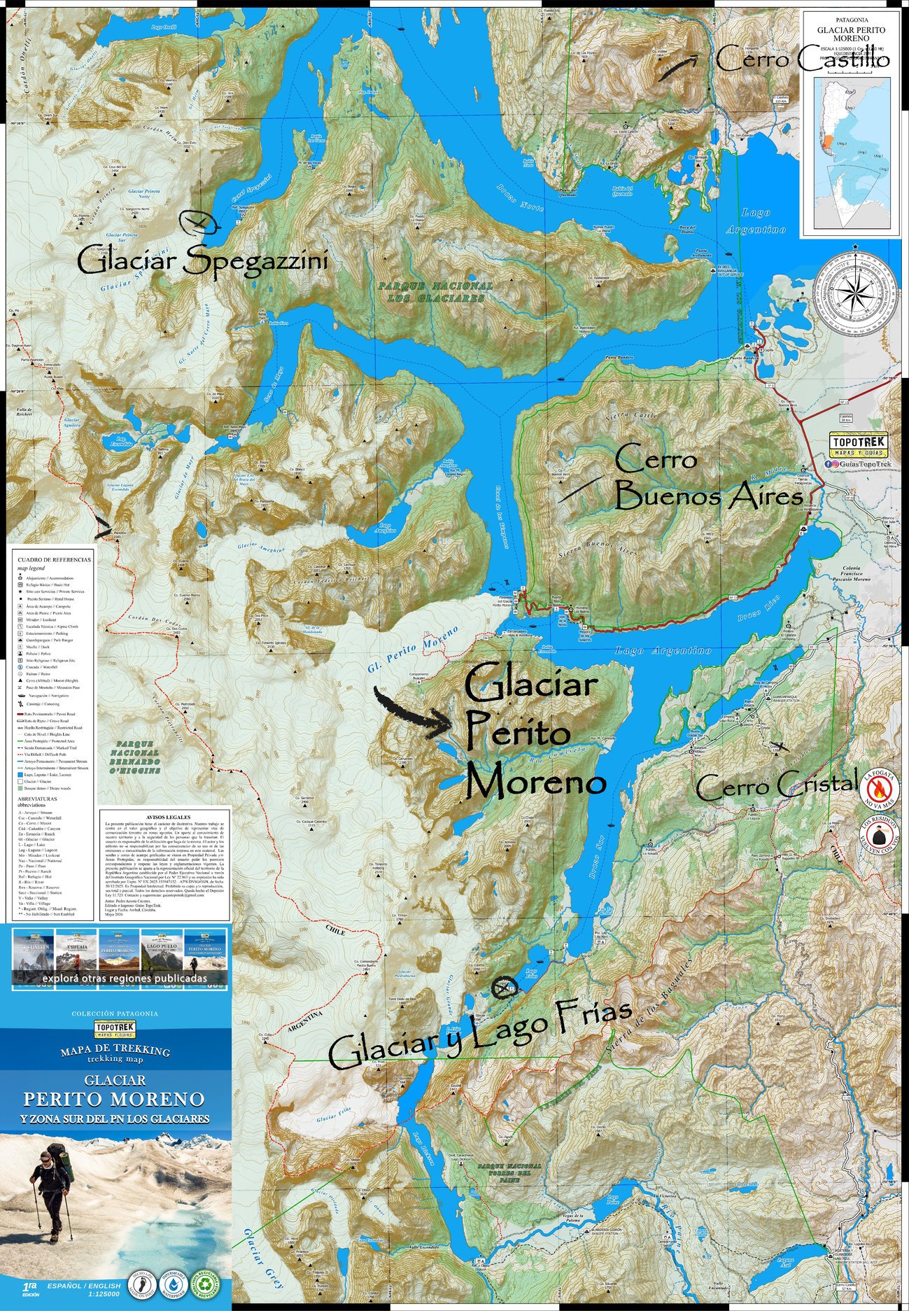 Mapa de Trekking Glaciar Perito Moreno y Zona Sur del Parque Nacional Los Glaciares