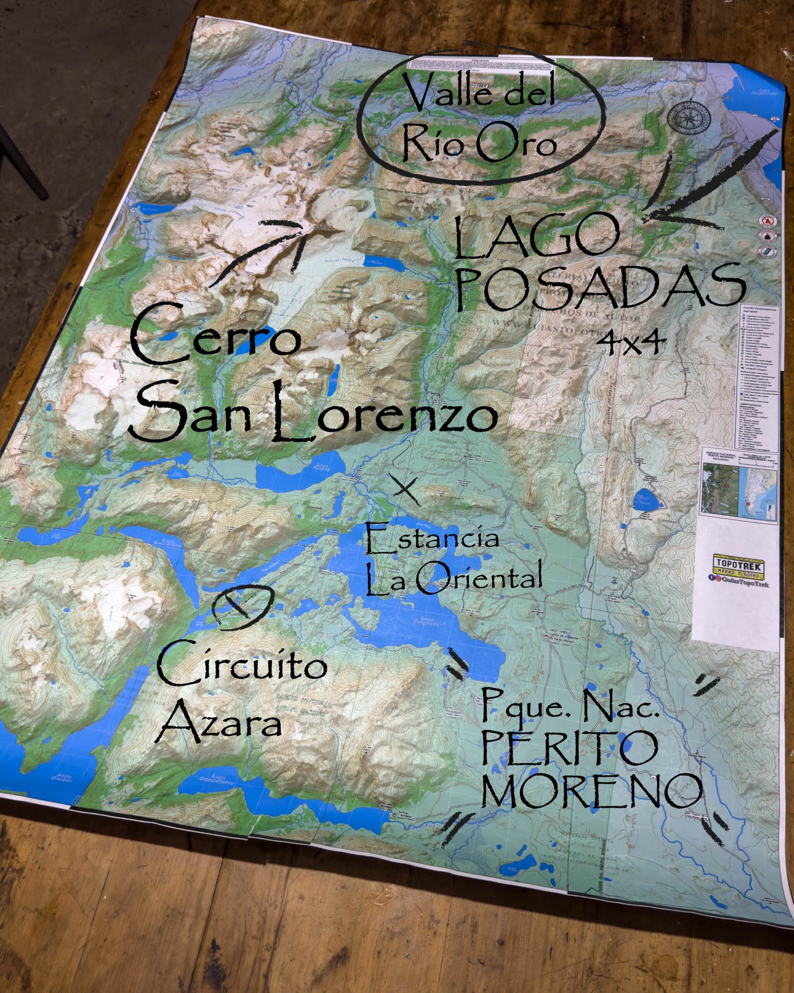 Mapa de Trekking Parque Nacional Perito Moreno y Cerro San Lorenzo