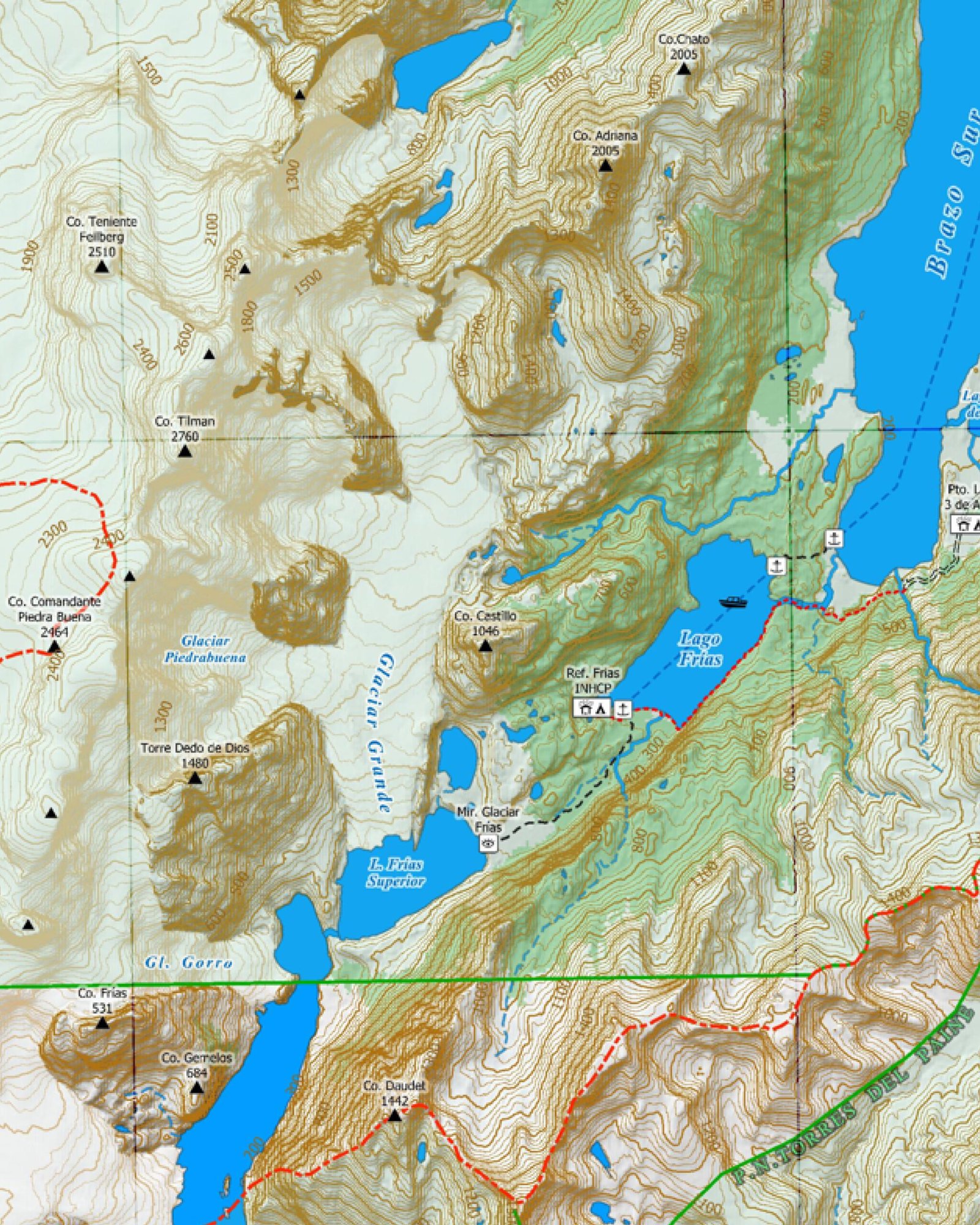 Mapa de Trekking Glaciar Perito Moreno y Zona Sur del Parque Nacional Los Glaciares