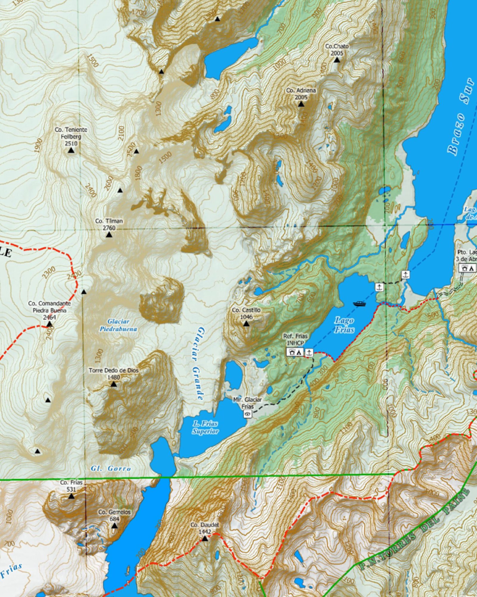 Mapa de Trekking Glaciar Perito Moreno y Zona Sur del Parque Nacional Los Glaciares